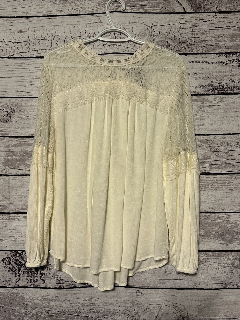 American Rag Cie Ivory Lace Yoke Boho Peasant Blouse Size XL
